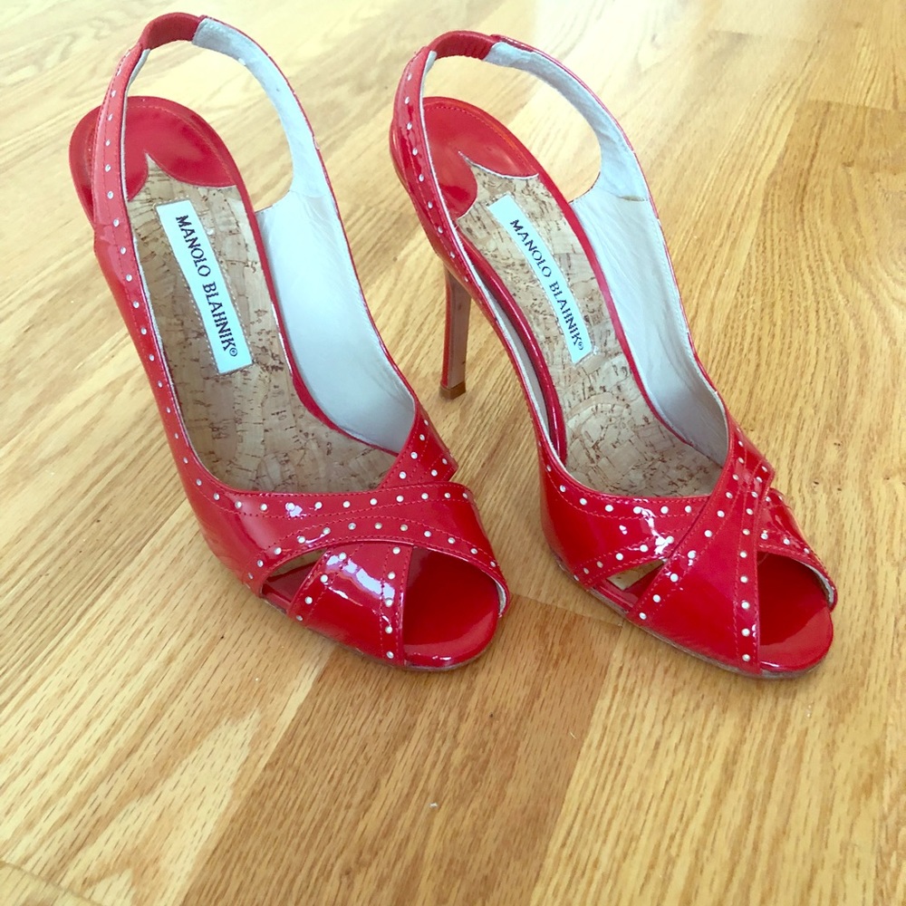 Manolo Blahnik Red Slingback Pumps - EUC